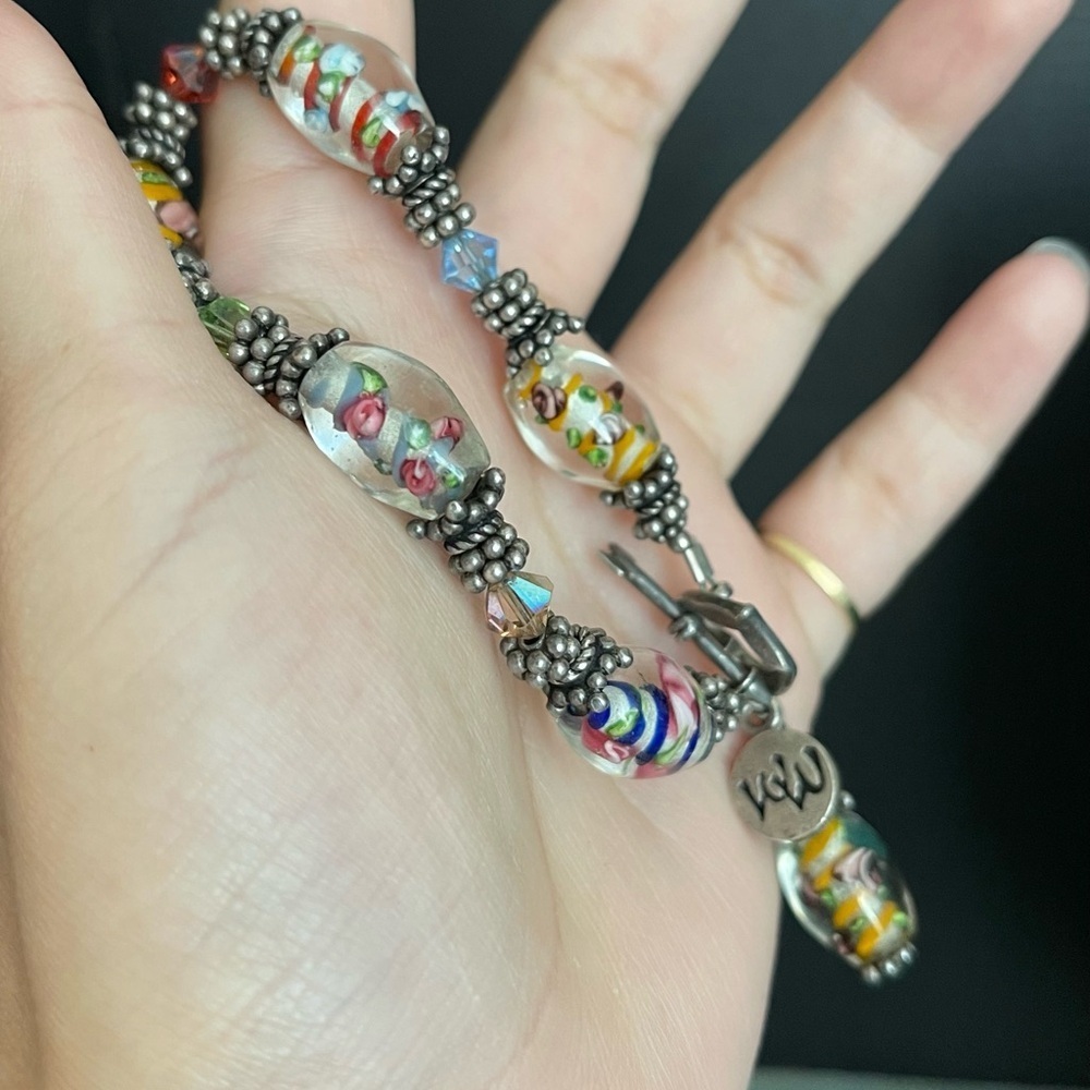 Sterling silver glass bead circular bracelet - Picture 4 of 7